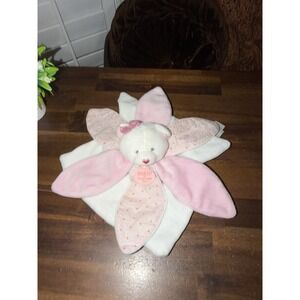 Doudou Et Compagnie Paris Plush Cat Lovey Security Blanket Pink & White Petals